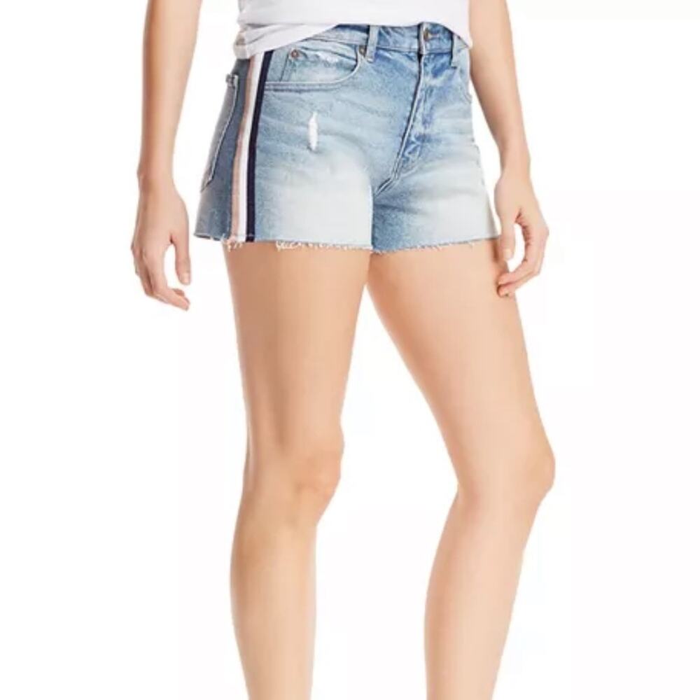 Revolve Pistola Winston High Rise Jean Shorts Half Court Racing Stripe Size 30